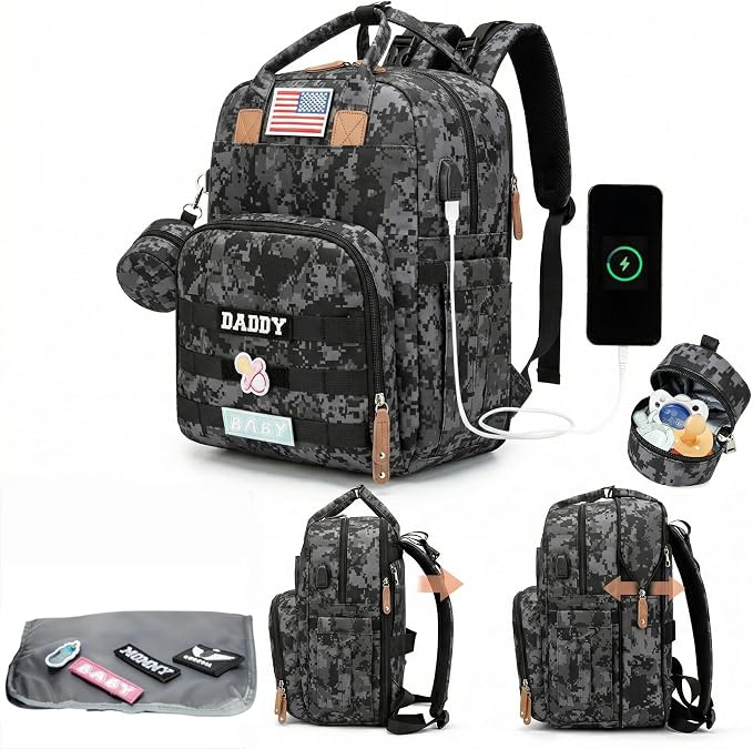 Expandable Baby Diaper Backpack - Large Capacity, Insulated Bottle Pockets, Stroller Straps, Laptop Sleeve & Pad(Multicolor)
