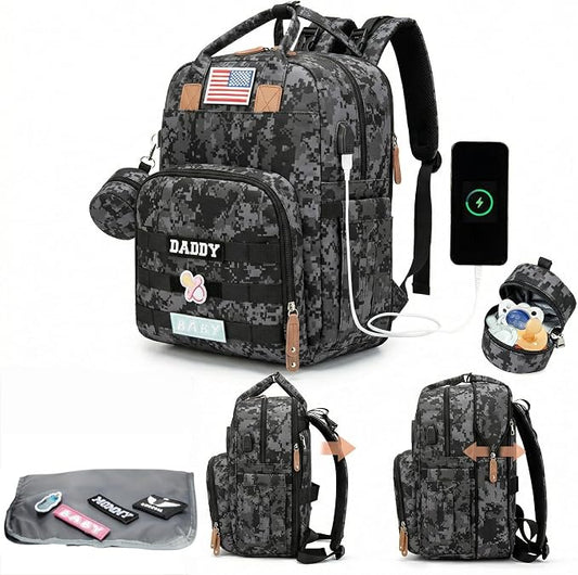 Expandable Baby Diaper Backpack - Large Capacity, Insulated Bottle Pockets, Stroller Straps, Laptop Sleeve & Pad(Multicolor)