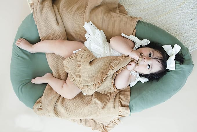 Leyl&Ari Toddler Blanket and Lovey Set | 100% Organic Cotton | Ruffled Blanket (Desert Sand)