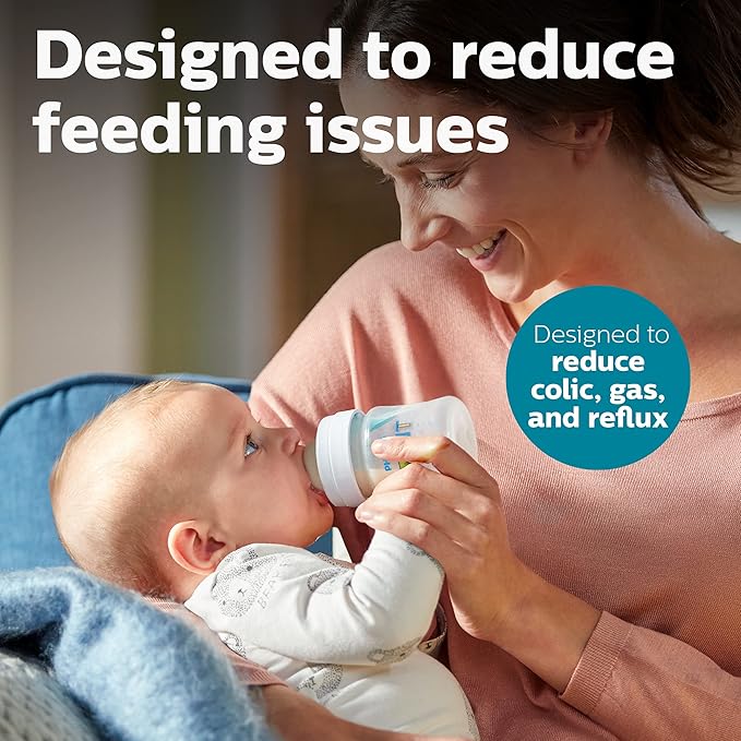Philips Avent Anti-Colic Baby Bottle with AirFree Vent, 4oz, with Flow 1 Nipples, 0m+, 2pk, Clear, SCY701/92