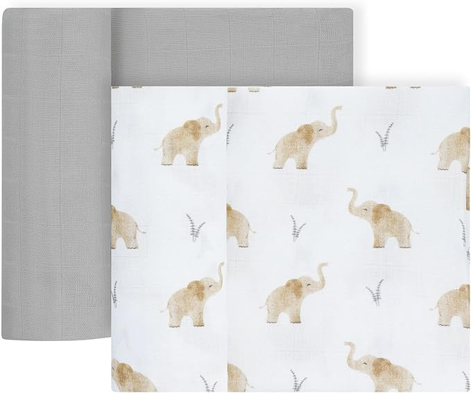 Featherhead??100% Cotton Muslin Swaddle Blankets for Baby Girl - Large 47?�x 47??- Pre-Washed, Soft, & Breathable - Newborn Essential & Perfect Baby Registry Gift (2 Pack - Elephant)