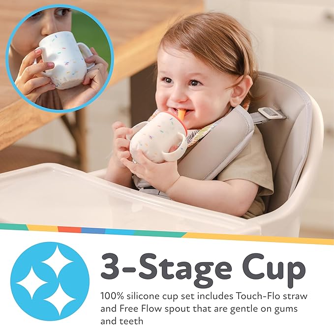 Nuby 3-Stage Training Cup Set - Silicone Tumbler with Spout and Straw Combo - 4 oz - 6+ Months - Girls (Pack of 12)
