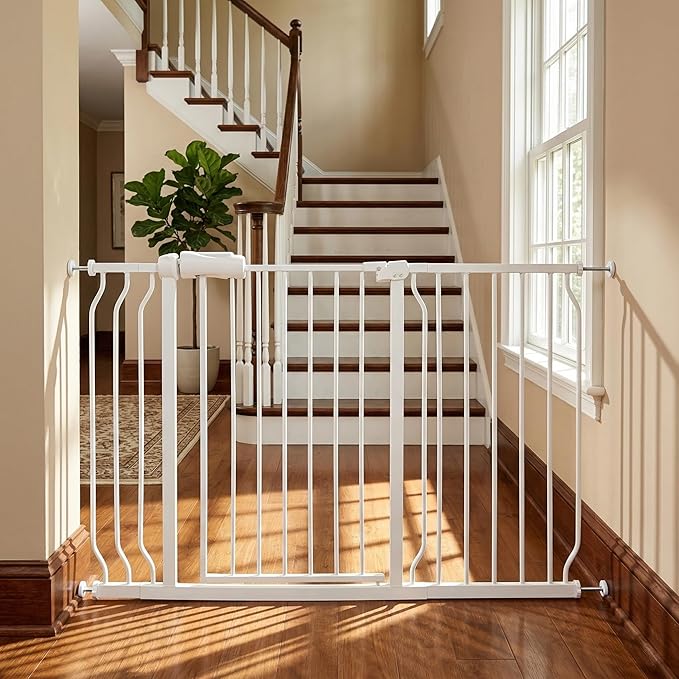 Extra Wide Baby Gate - 48-52.7 Inch Tension Mounted Safety Child & Pet Gate - White Metal - Walk Through - Long - for House Doorways & Stairs