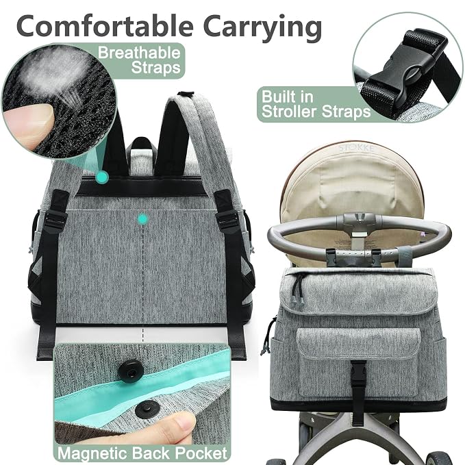 MOMINISDE Mini Diaper Bag Backpack, Small Diaper Bag, Mini Diaper Bag, Diaper Bag Organizers, 4 Insulated Pockets, Changing Pad, Stroller Straps