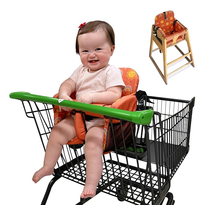 Shopping Cart Seat Cover for Baby, High Chair & Grocery Seat Protector, Padded Chair Covers for Restaurant Seats, Unisex Machine Washable Grocery Cart Liner & Swing Insert ??Sun & Rainbows