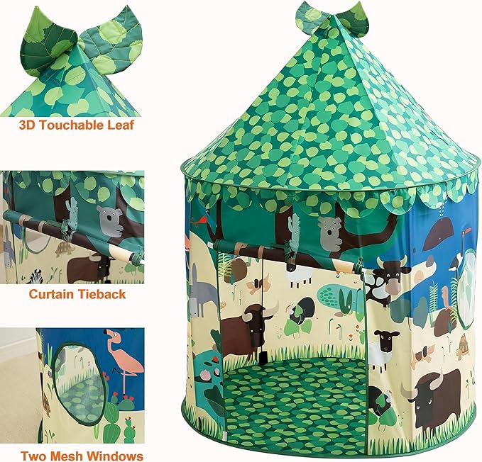 Kids Pop up Play Tent, Indoor Outdoor Toys Tent, Foldable Playhouse Tent for Boys Girls Baby Toddlers, Play Tent Boys Birthday Christmas Gift, Forestgreen