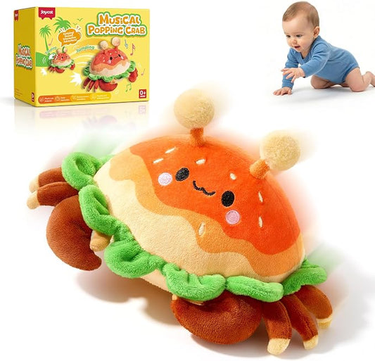 JoyCat Baby Toys 0-18 Months, Musical Crawling Crab Plush Toy - 38 Songs & Recording Feature, Bouncing Tummy Time Toy, Sensory Toys with Crinkle & Textures for Newborn Boys Girl Shower Gifts