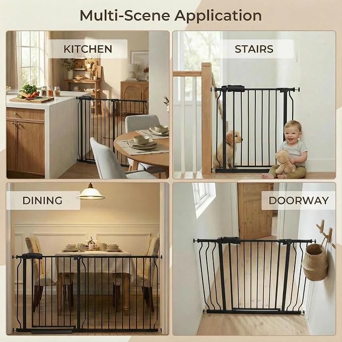 Walk Through Baby Gate 29-43.5 Inch Wide Large Baby Gate for Stairs Tension Pet Dog Gates Indoor for Doorways No Drilling Pressure Mounted Pet Gates for Kids