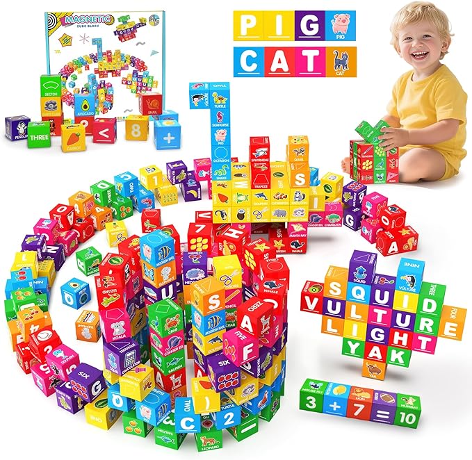 Magnetic Blocks for Toddlers 1-3, 1.4 inch Large Building Blocks Number ABC Learning Toys for 1 2 3 4 5+ Year Old Boys Girls Educational Montessori Toys for Preschool Activities 36PCS STEM Magnet Cube
