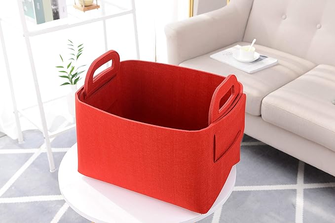 Minoisome Storage Basket Felt Storage Bin Collapsible& Convenient Box Organizer with Carry Handles for Office Bedroom Closet Babies Nursery Toys Laundry (Red, 15.7inch（L）Ã?1inch（W）Ã?0inch（Hï¼?