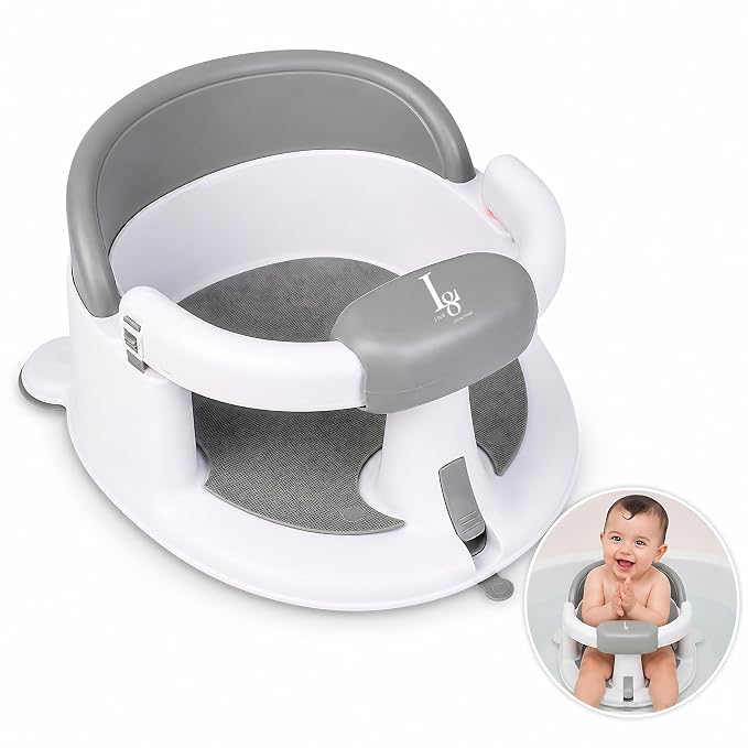 Baby Bath Seat for Babies 6-24 Months, Non Slip Infant Bath Seat with 4 Suction Cups, BPA Free Baby Bathtub Seat, Secure Bath Support Chair for Sit Up Babies, Grey