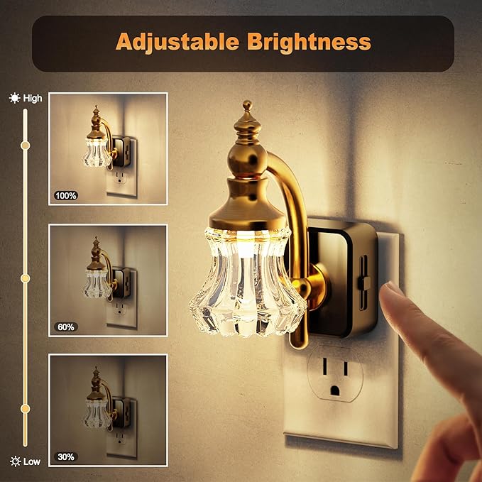 JandCase Night Light, Night Lights Plug into Wall, Glass Flower LED Nightlight, 0-100 LM Dimmable Nightlights, Dusk to Dawn Sensor, 1W Vintage Nite Light for Bathroom Hallway Gift Decor, 1 Pack