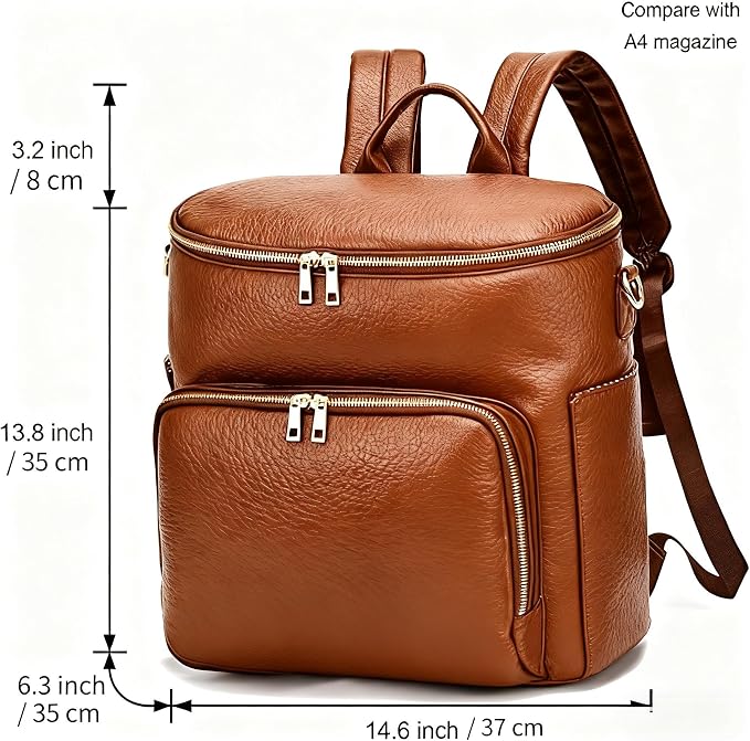 Large Diaper Bag Backpack with USB Port, Vegan Leather Diaper Tote, Hospital Bag for Labor, Stroller Straps(Brown)
