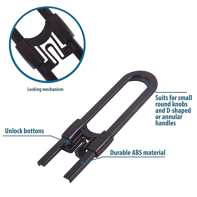Sliding Cabinet Locks Baby Proofing ??Adjustable Child Safety Latches for Knobs & Handles ??10 Pack ??No Adhesive Drilling or Tools - Brown