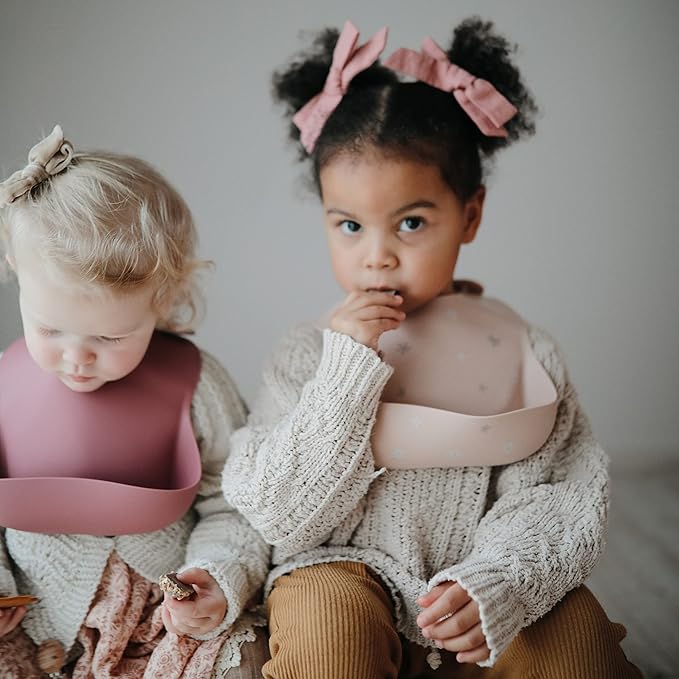 mushie Silicone Baby Bib | Adjustable Fit Waterproof Bibs (Blush)