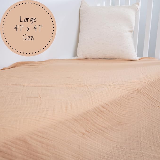 LollyBanks 100% Cotton Baby Blankets 2 Pack, Gentle and Soft Muslin Swaddle Blanket for Girls, Lightweight 47 x 47 Inches Newborn Receiving Blanket, Newborn Essentials Must Haves (Puppies and Tan)