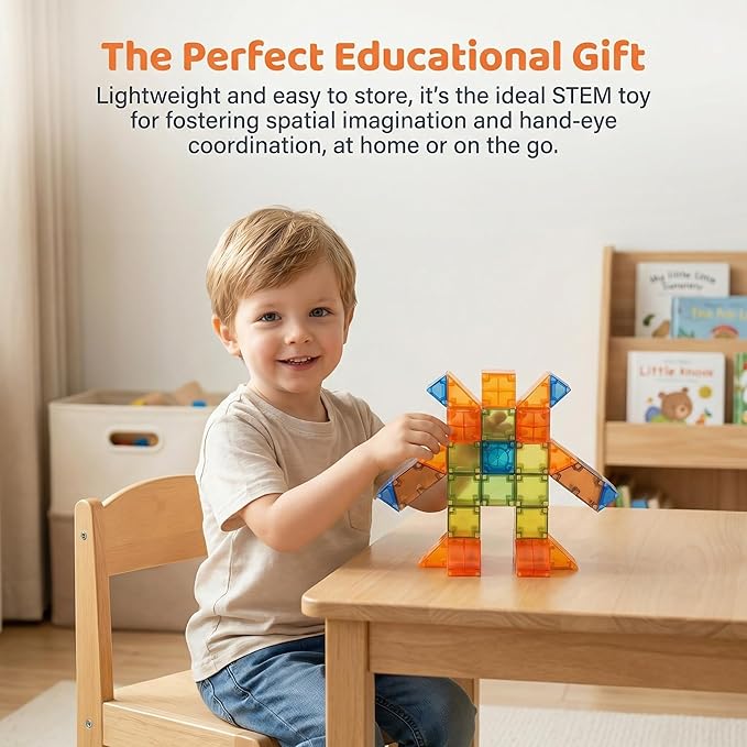 Magnetic Building Blocks (1.38 inches) Magnetic Tiles - 3D Building Blocks for Toddlers 1-3 & Kids Ages 4-8, STEM Educational Magnetic Toys