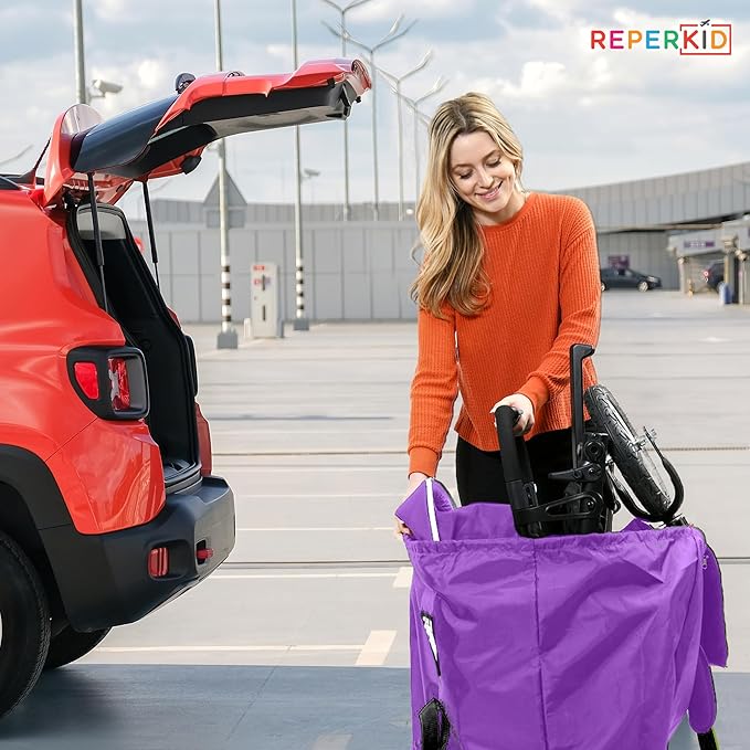 reperkid Large Stroller Bag for Airplane Travel, Purple, 47" H x 24" W x 15" D, Fits Most Large, Single, Double, Jogging Strollers ??Premium Waterproof Cover, Adjustable Shoulder Straps
