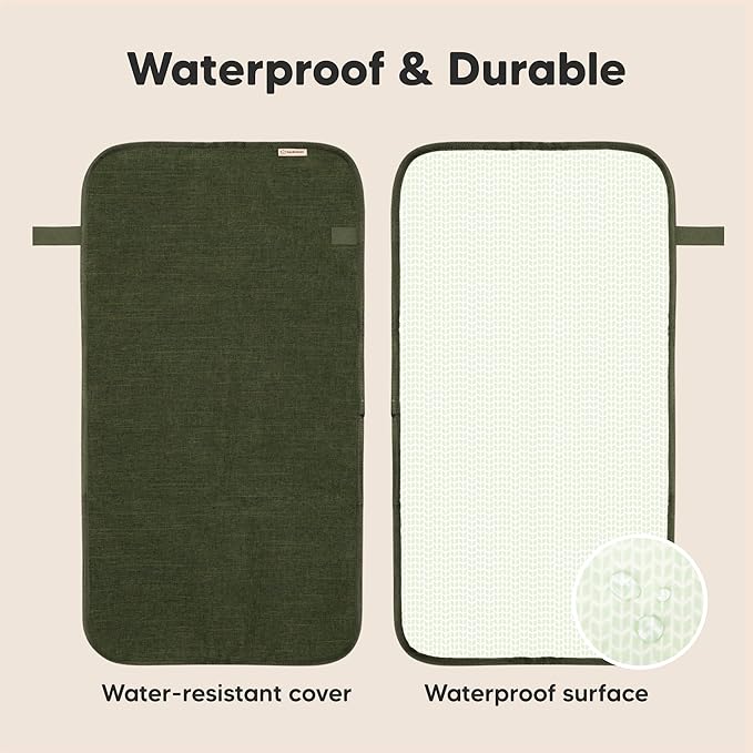KeaBabies Portable Diaper Changing Pad, Easy Wipe Clean - Foldable Waterproof Baby Changing Mat for Diaper Bag, Compact, Lightweight, 25x13 Newborn, Infant, Baby Changer Travel Essential (Dark Olive)