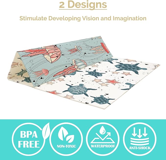 JumpOff Jo Foldable Foam Play Mat ??Large Waterproof Baby & Toddler Activity Floor Mat, Double-Sided 70 x 59 Inch Play Surface