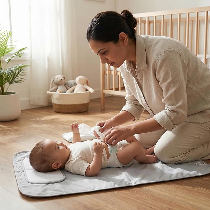 Hamur Home Portable Changing Pad ??Waterproof, Washable & Easy Wipe Clean, Foldable Travel Baby Changing Mat for Diaper Bag, Compact & Lightweight, Must-Have for Newborns (Solid Green)