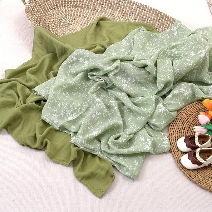 Muslin Swaddle Blankets for Newborns,2 Pack Baby Boys Girls Receiving Blankets Large 43X47 Inches Muslin Burp Cloths,Breathable Soft Swaddle Wrap Baby Essentials(Flower)