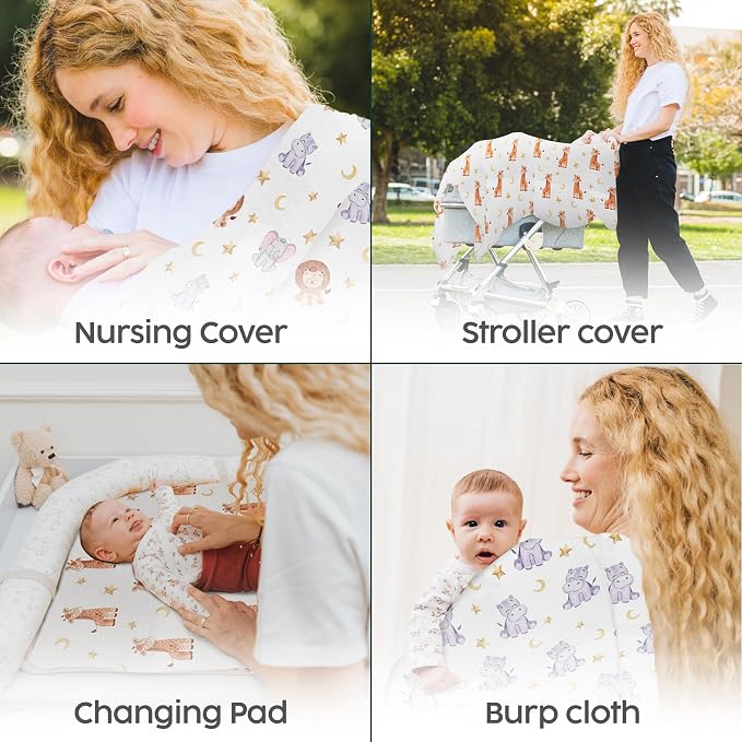 San Francisco Baby Muslin Swaddle Blankets, 3-Pack - Soft Bamboo Rayon and Cotton Receiving Blankets for Boys & Girls - Adorable Animal Design