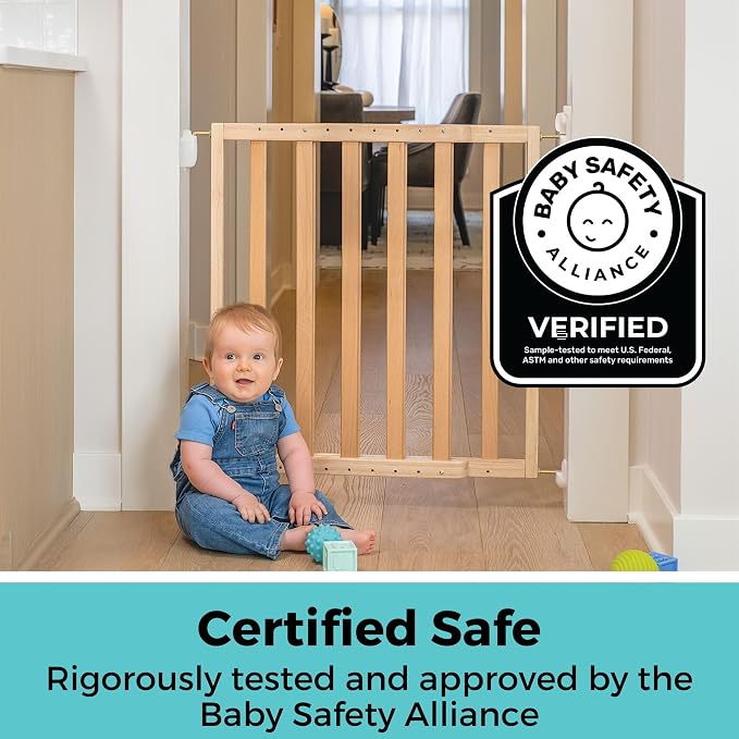Toddleroo by North States LuxeCraft Wood Baby Safety Gate for Stairs & Doorways, Hardware Mount, Adjustable 25.25 to 39.25 Inches Wide, 30 Inches High, Beechwood Natural Wood