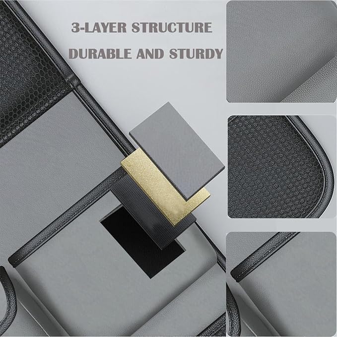2 Pack Leather Car Seat Back Organizer with Foldable Tray Table, Backseat Car Organizer with Tablet Pocket, Cup Holders, Tissue Pocket, Mesh Pockets, Kick Mat Gray