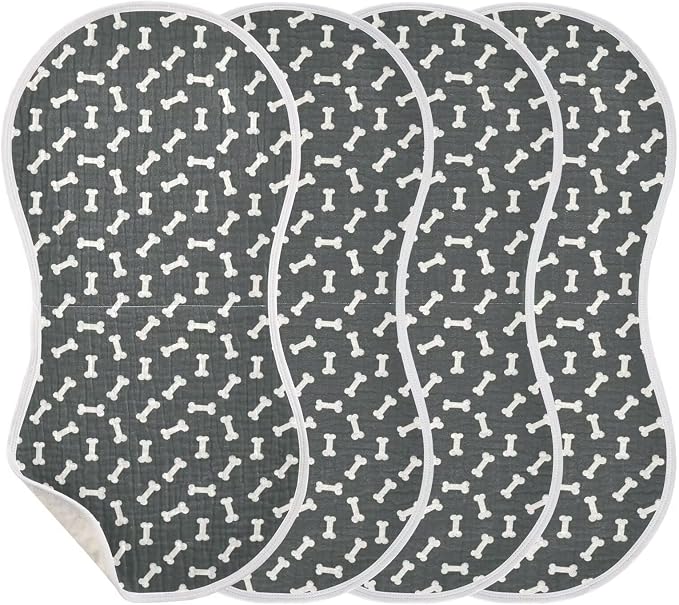 Dog Bone Themed Baby Muslin Burp Cloths Set of 4 Black and White Muslin Washcloths Doodle Food Bones Milk Spit Up Rags Newborn Towel Burp Cloth Bib for Unisex Boys and Girls, 22 x 11 Inch
