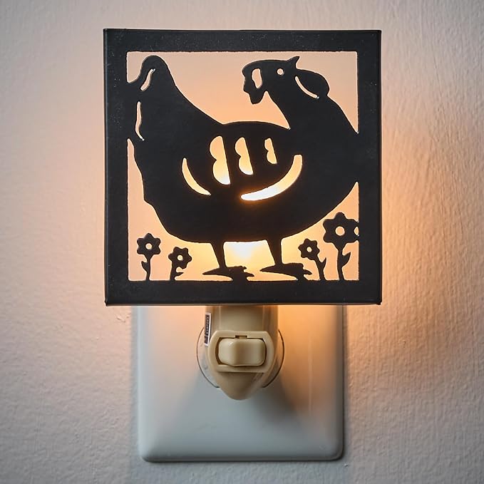 Park Designs Hen Night Light, Country Farmhouse Lighting Accent, Decorative Light for Dark Hallways and Rooms, Metal Chicken Night Light