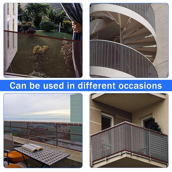 Baby Gate for Stairs, Banister Guard for Kids, Pets, Toys, 15ft L x 2.66 ft H, Mesh Netting Safety Net for Balcony Rail Stair, Stairway Net Baby Safety Products for Indoor & Outdoor (Brown)