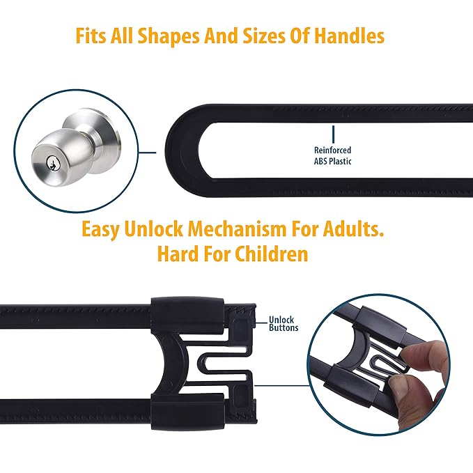 Sliding Cabinet Locks Baby Proofing ??Adjustable Child Safety Latches for Knobs & Handles ??10 Pack ??No Adhesive Drilling or Tools - Black