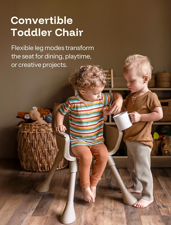 HARPPA 2 in 1 Baby High Chair for Babies and Toddlers, Convertible High Chairs with Removable Double Tray, Waterproof PU Seat Cushion, Anti-Slip Footrest and 5-Point Harness for 6??6 Months, Beige