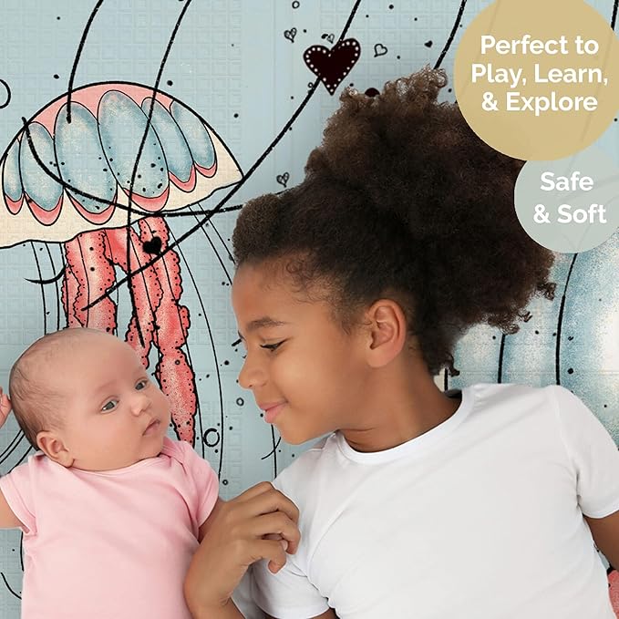 JumpOff Jo Foldable Foam Play Mat ??Large Waterproof Baby & Toddler Activity Floor Mat, Double-Sided 70 x 59 Inch Play Surface