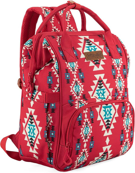 Wrangler Aztec Backpack Organized Daypack Travel Baby Bag with Stroller Strap and Side Bottle Pockets WG2204-9110BDY