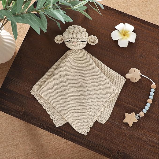 Neiwech Sheep Snuggle Loveys for Babies Cotton Baby Security Blanket for Newborn Infant Boys Girls Beige