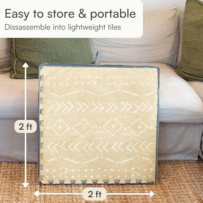 Lillefolk Baby Play Mat for Floor – 6x8ft Beige | Soft Non Toxic Premium EVA Foam Tiles for Tummy Time, Crawling & Playroom – Waterproof Interlocking Floor Mat for Babies & Toddlers (12 Tiles)