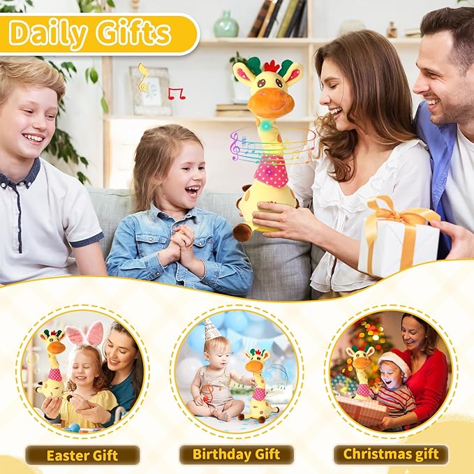 Emoin Dancing Talking Giraffe Baby Toy, Adjustable Volume Baby Giraffe Toys Singing 10 Children's Songs Singing Mimicking Recording Repeating What You Say for Toddlers