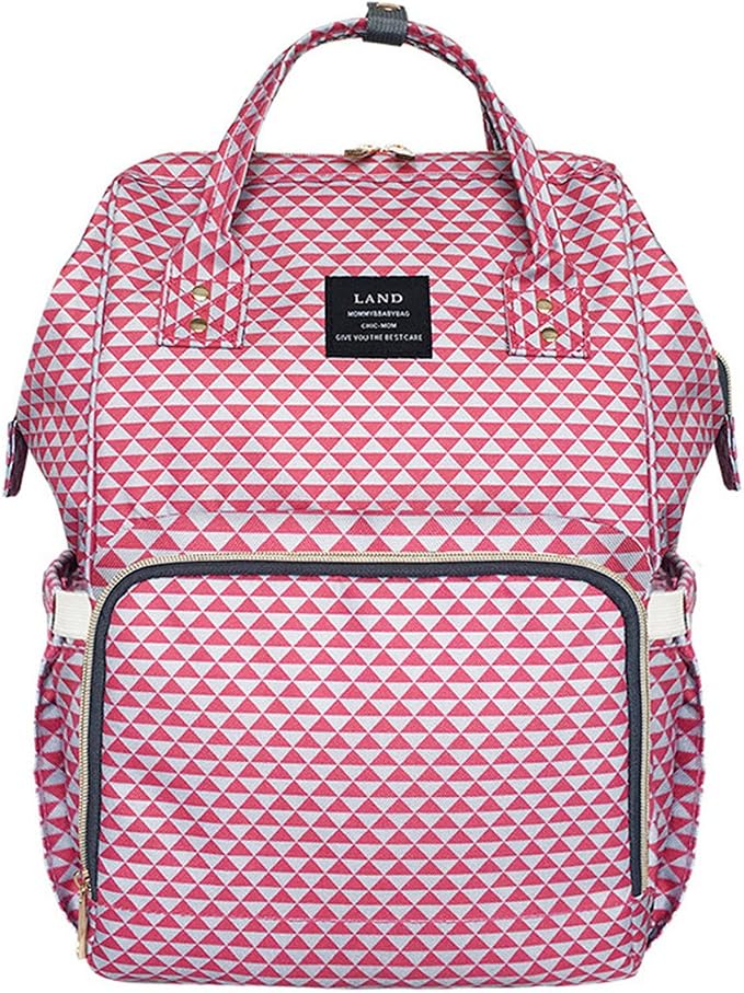 Diaper Bag Backpack Large Capacity for Baby Care Wide Open Design and Waterproof Fabric (Cherry Red)