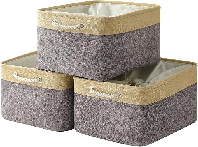 TheWarmHome Storage Baskets for Organizing, Extra Large-3Pack, 17.7L×13.8W×9.8H inch Large Sturdy Storage Bins, Decorative Storage Baskets for Shelves Closet Nursery (Gold&Grey)