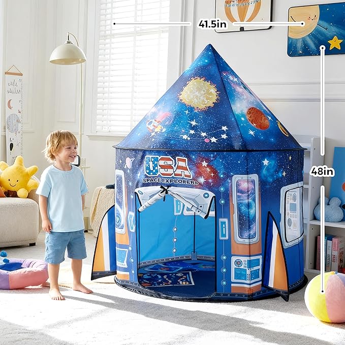 JOYIN Rocket Ship Play Tent for Kids ??Glow-in-the-Dark Space Tent with Starry, Astronaut Spaceship Foldable Playhouse for Boys & Girls, Indoor Outdoor Kids Pop-up Play House, Toddler Birthday Toy
