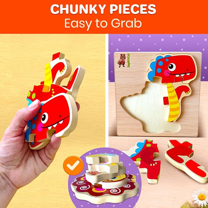 QUOKKA Wooden Puzzles for Toddlers 1-3 – 6XSET Chunky Toddler Puzzles Ages 2-4 – Montessori Animal Toy for Kids 3-5 Year Old – Wood Games Gift for Boys & Girls