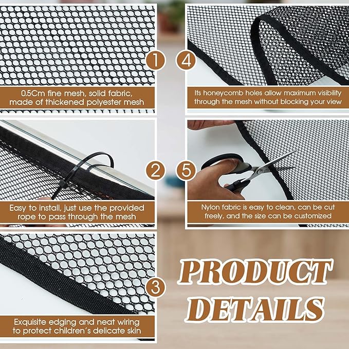 Hosuly Banister Guard 15 x 3 ft Balcony Netting for Kids Pets Stairway Safety Net Baby Fence Door Balcony Netting Safety Mesh Stair Net with No Drilling for Apartment Railing(Black)