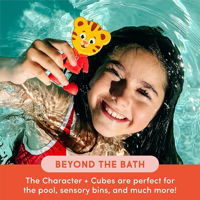 Glo Pals Water Daniel Tiger Activated Light-Up Sensory Bath Toy Character and Vibrant Cubes for Bathtime and Sensory Play, Pack of 6