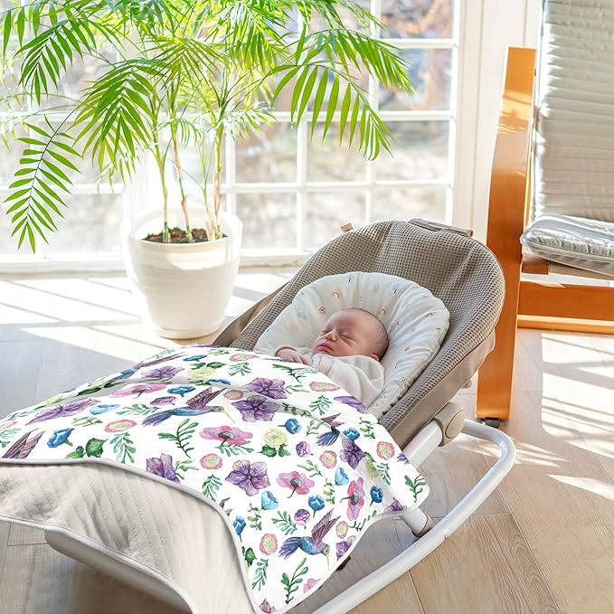 Ollabaky Floral Hummingbird Baby Blanket for Boys Girls, Cotton Toddler Newborn Swaddle Blanket for Stroller Crib Nursery Receiving Blanket Infant Unisex 30"x40"