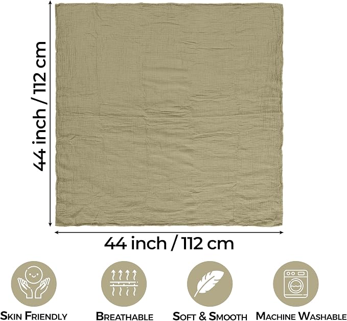 Dreamology Receiving Blanket,Muslin Swaddling Blankets for Newborn Boy,Girl,2 Pack,Soft & Breathable,100% Cotton Swaddle Blanket,Large Baby Swaddle Blanket,44 x 44 inches Muslin Blanket | Olive, Acru