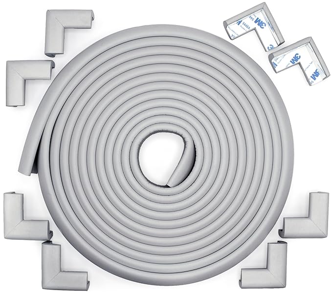 Roving Cove Slimfit Corner Edge Protector for Baby Proofing (Small 18ft Edges 8 Corners), Furniture Safety Bumper Guard, Soft NBR Rubber Foam, 3M Adhesive, Stone Grey