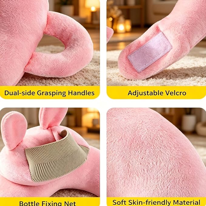 Bottle Holder Pillow Plush, Feeding Nursing Assistant Hands Free, Ergonomic Bottle Support Cushion, Soft Animal Cover Protector, Machine Washable (Beige)