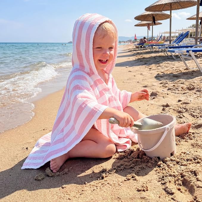 Mindsoft Muslin Hooded Beach Towel for Kids 1-3 Years 30" x 50" Toddler Beach Towel Poncho Soft Fast Drying Absorbent Blankets for Baby Shower Pool Bath Travel Swimming Essentials(Pink)